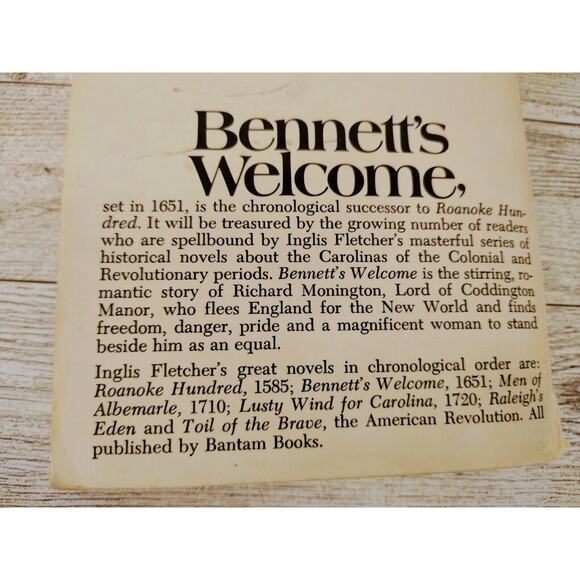 Vtg 1972‎ Bennett's Welcome - Inglis Fletcher - Bantam PB Historical Romance - Picture 3 of 11